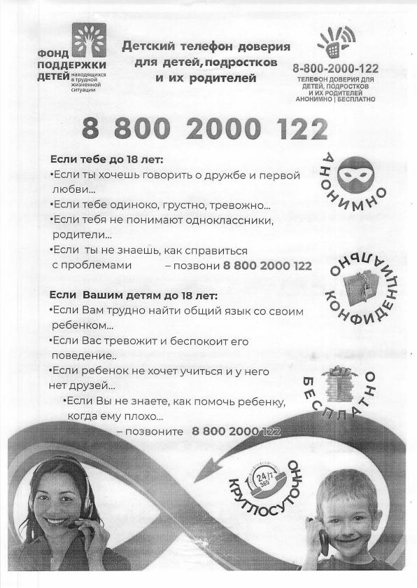 8-800-2000-122 - телефон доверия для детей, подростков и их родителей